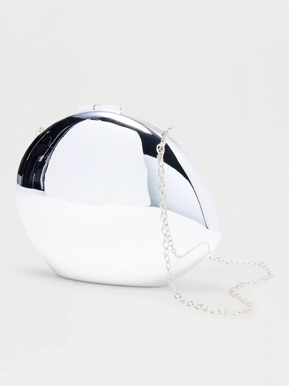 Polished Silver Dome Clutch with Chain Strap